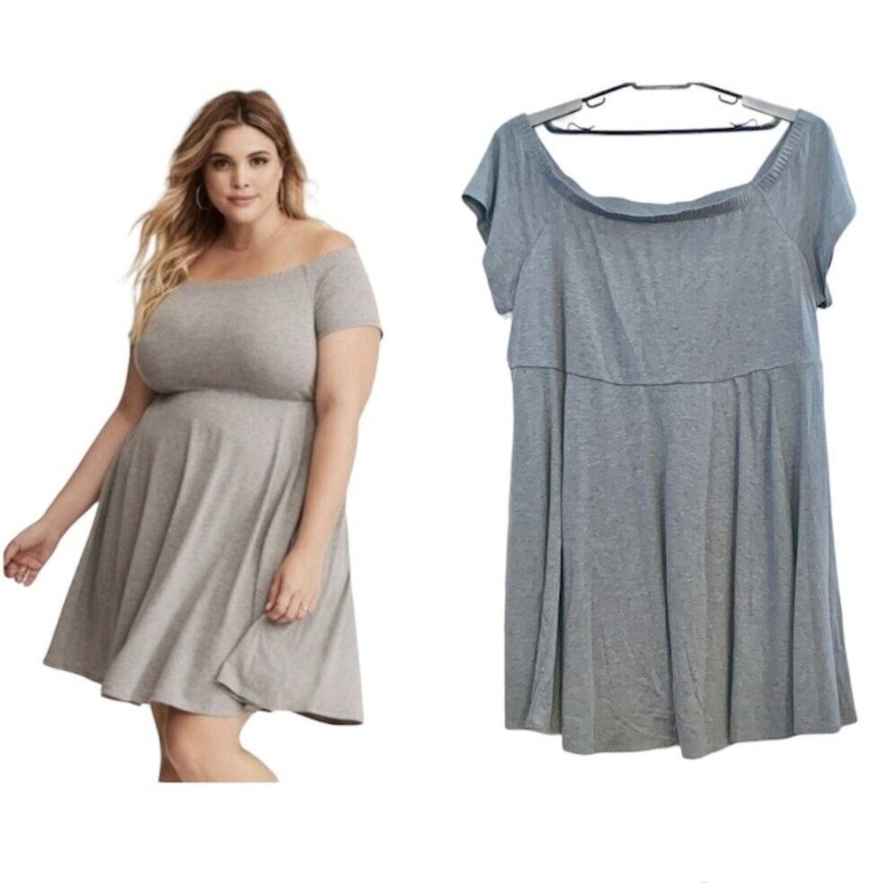 Torrid Plus Size 4X Gray Jersey Knit Off Shoulder Skater Dress NWOT.